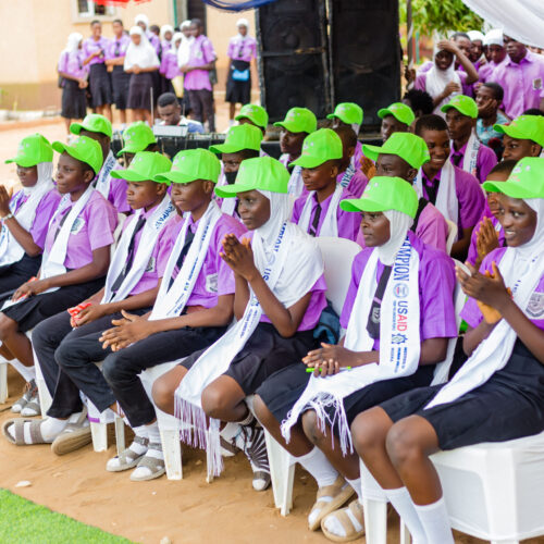 Members of one of the school health clubs established by the USAID TB LON 3 project during the inauguration of the club. The clubs empower students, teachers, and parents to be advocates to create awareness, fight stigma, and support others affected by tuberculosis.